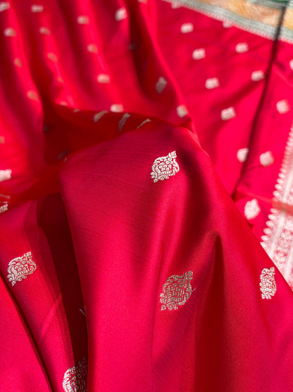 Banarasi Cross Red With Contrast Mustard Floral Border Mashru Silk Saree MSM-101