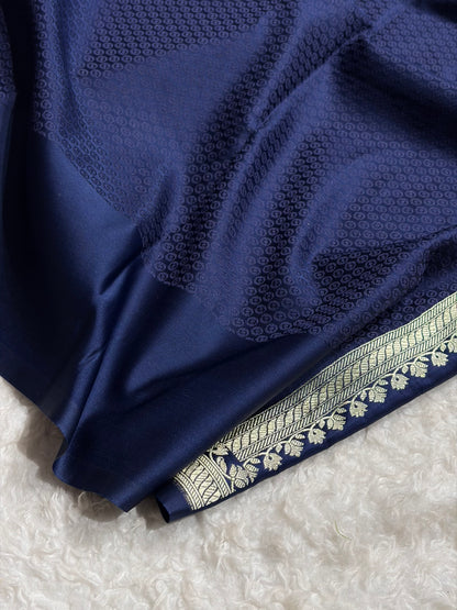 Navy Blue Shades Banarasi Boota Pattern Floral Mashru Silk Saree MSM-119
