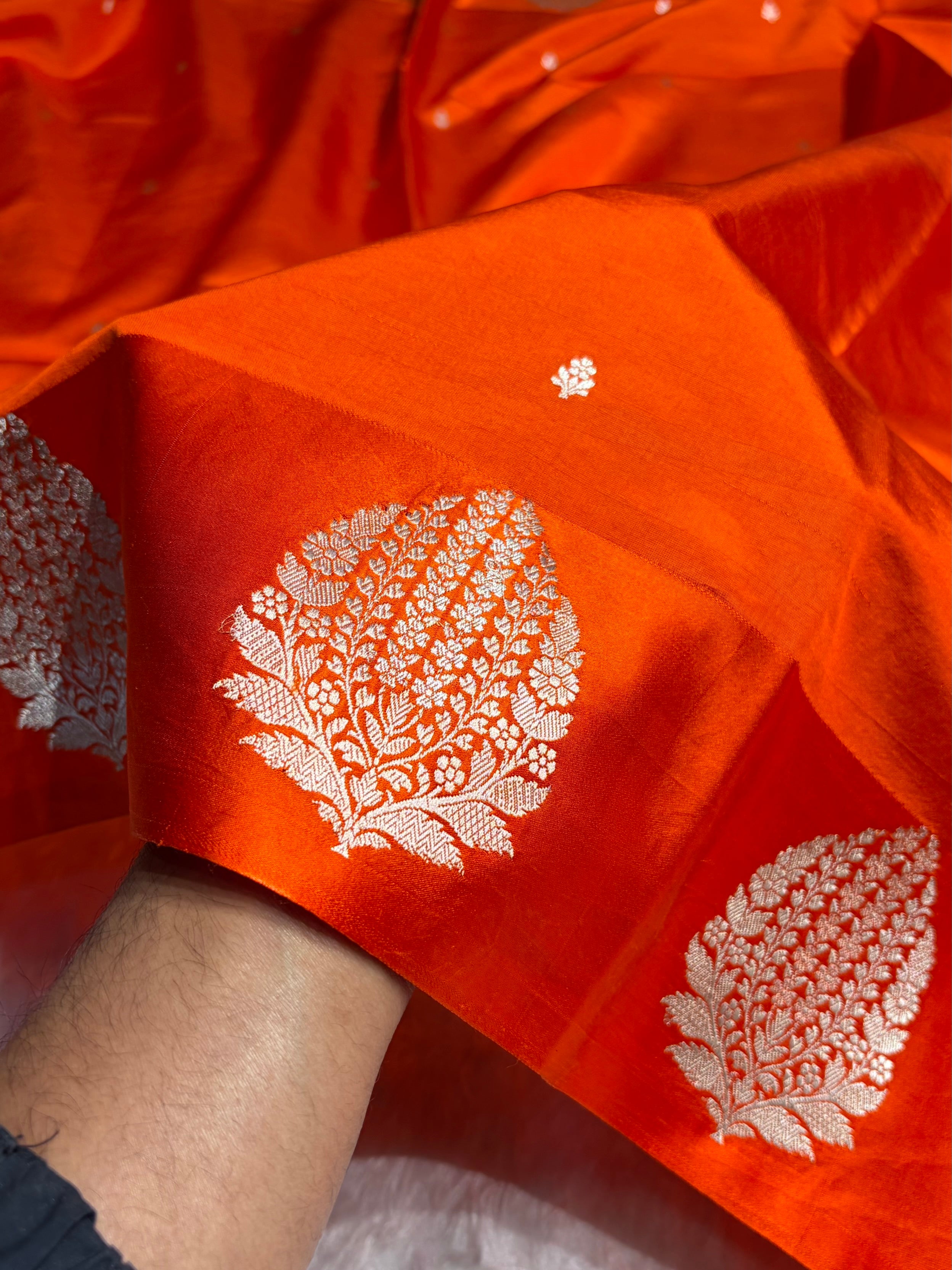 Orange Shades Handwoven Pure Katan Paper Silk RM-69