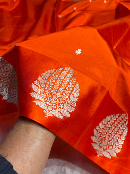 Orange Shades Handwoven Pure Katan Paper Silk RM-69