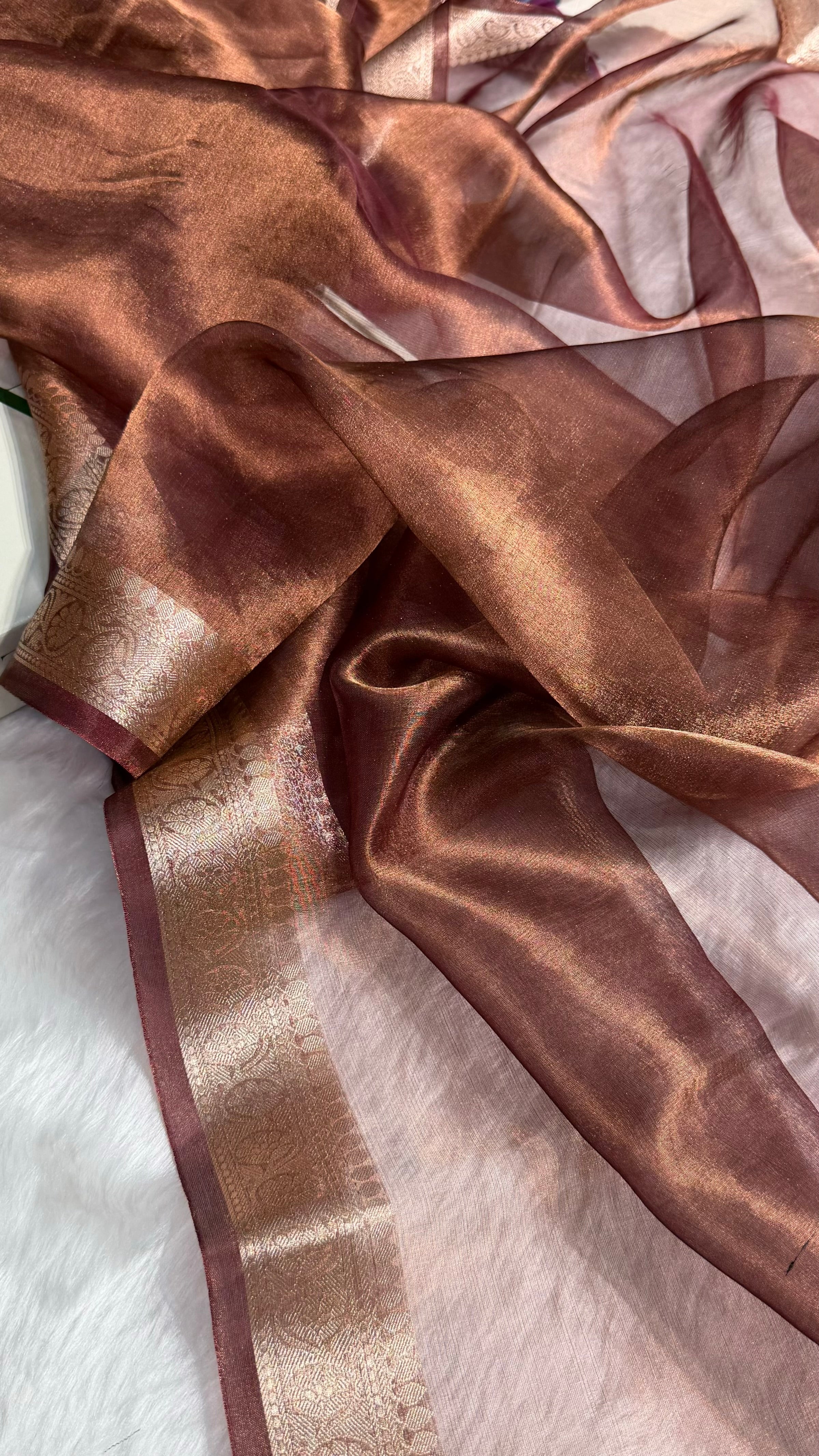 Chocolate Shades Pure Tissue Silk Saree with Brocade Blouse PT-09