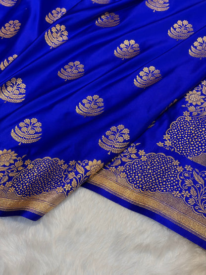 Royal Blue Unique Boota Pattern Satin Katan Silk Saree SK70