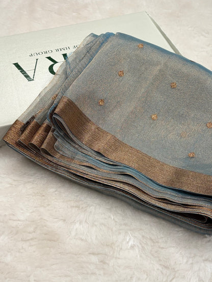 Sky Blue Bananasi Floral Shades Pure Tissue Silk Saree PT-44