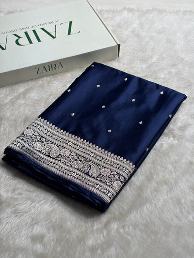 Navy Blue Shades Booti Mashru Silk Saree MCS64
