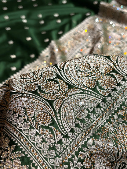Beautiful Bottle Green Booti with Swarovski Work Mashru Silk Saree BMS09