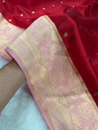 Banarasi Maroon With Peach Contrast Shades Handwoven Pure Paper Silk Saree RM-89