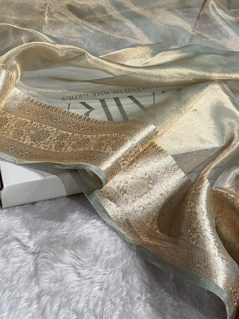 Pista Gold Shades Pure Tissue Silk Saree with Brocade Blouse PT-08