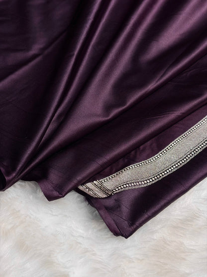Dark Purple Shades Scallop Mashru Silk Saree MS20
