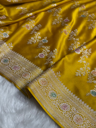 Mustard Minakari Banarasi Cross Mashru Silk Saree MCS01