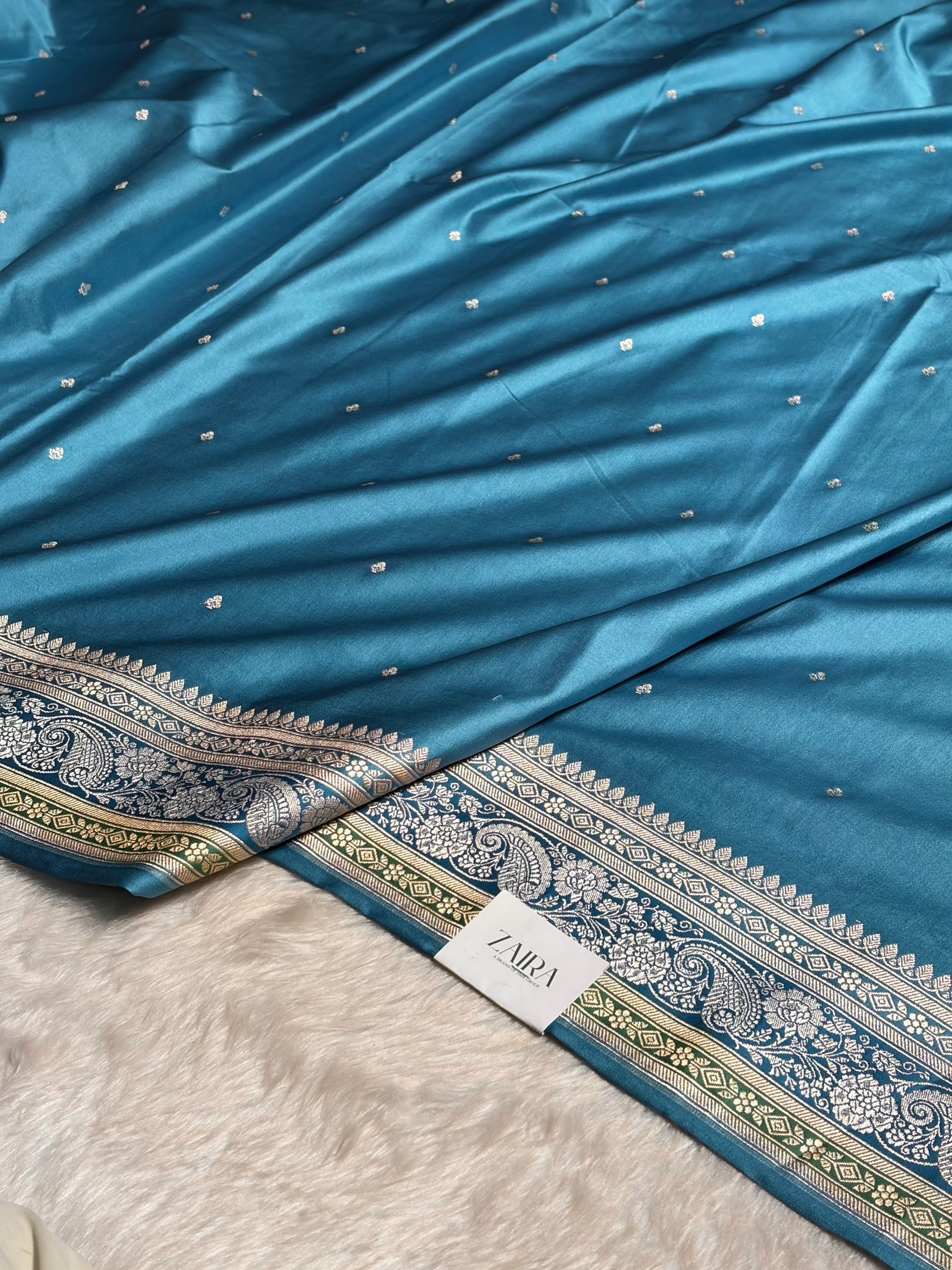 Sky Blue Shades Booti Mashru Silk Saree MS64