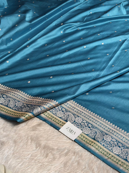 Sky Blue Shades Booti Mashru Silk Saree MS64