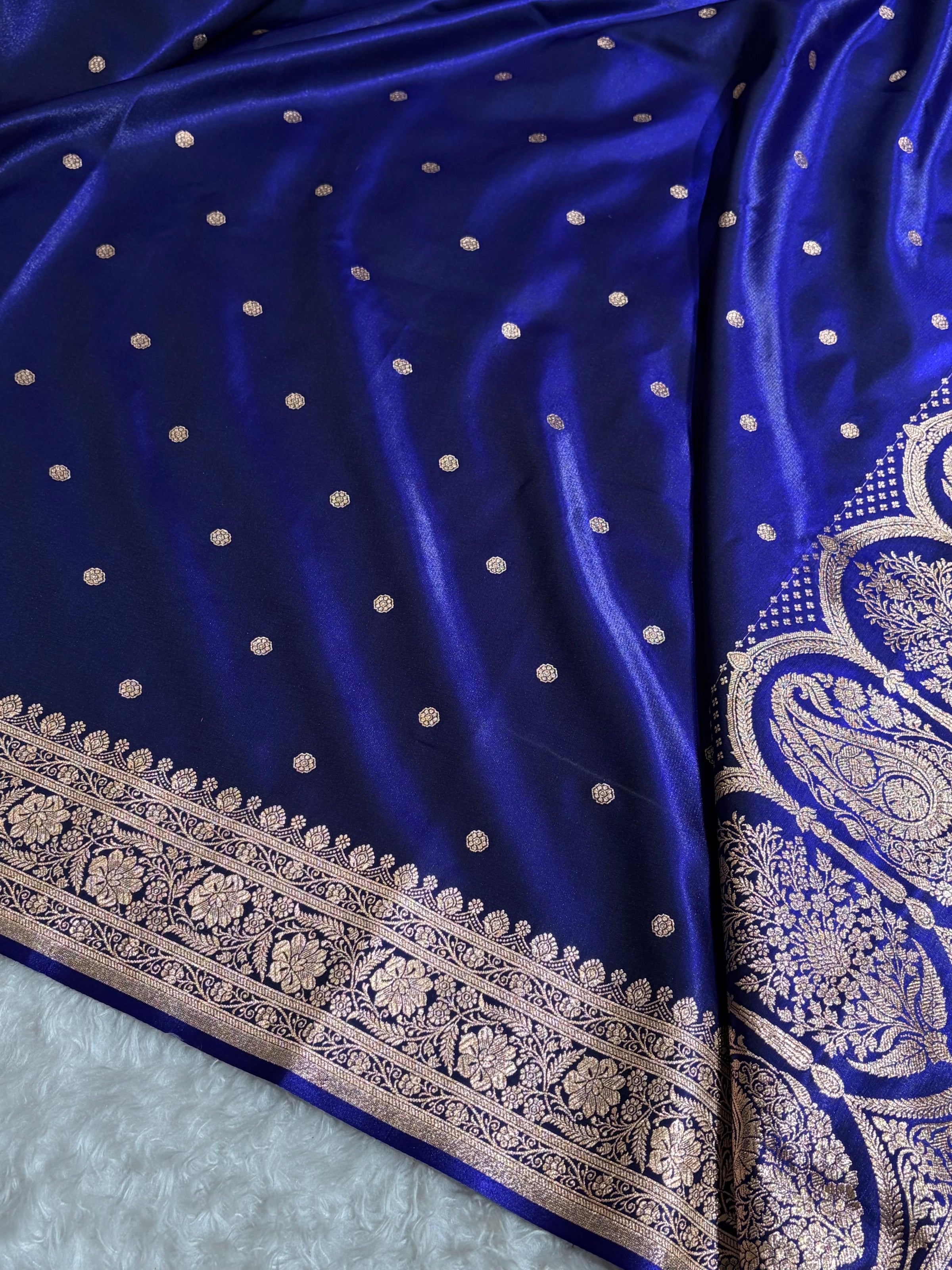 Satin Silk Saree Banarasi Booti in Royal Blue Shades SS29