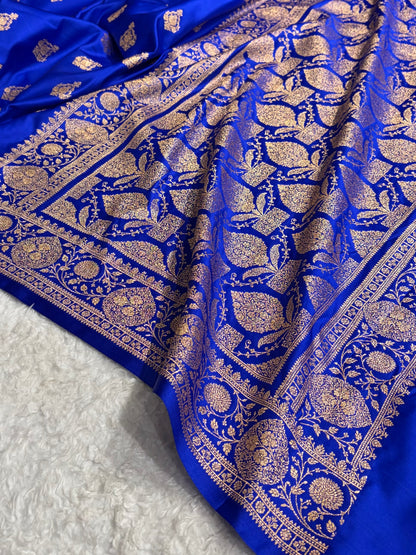 Banarasi Satin Katan Saree With Boota in Royal Blue Shades SK98