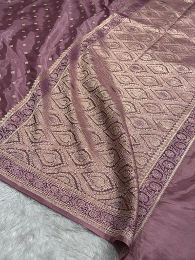Mauve Shades With Contrast Border Crepe Silky Katan Banarasi Saree CSK-07