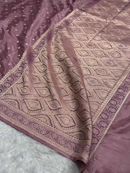 Mauve Shades With Contrast Border Crepe Silky Katan Banarasi Saree CSK-07