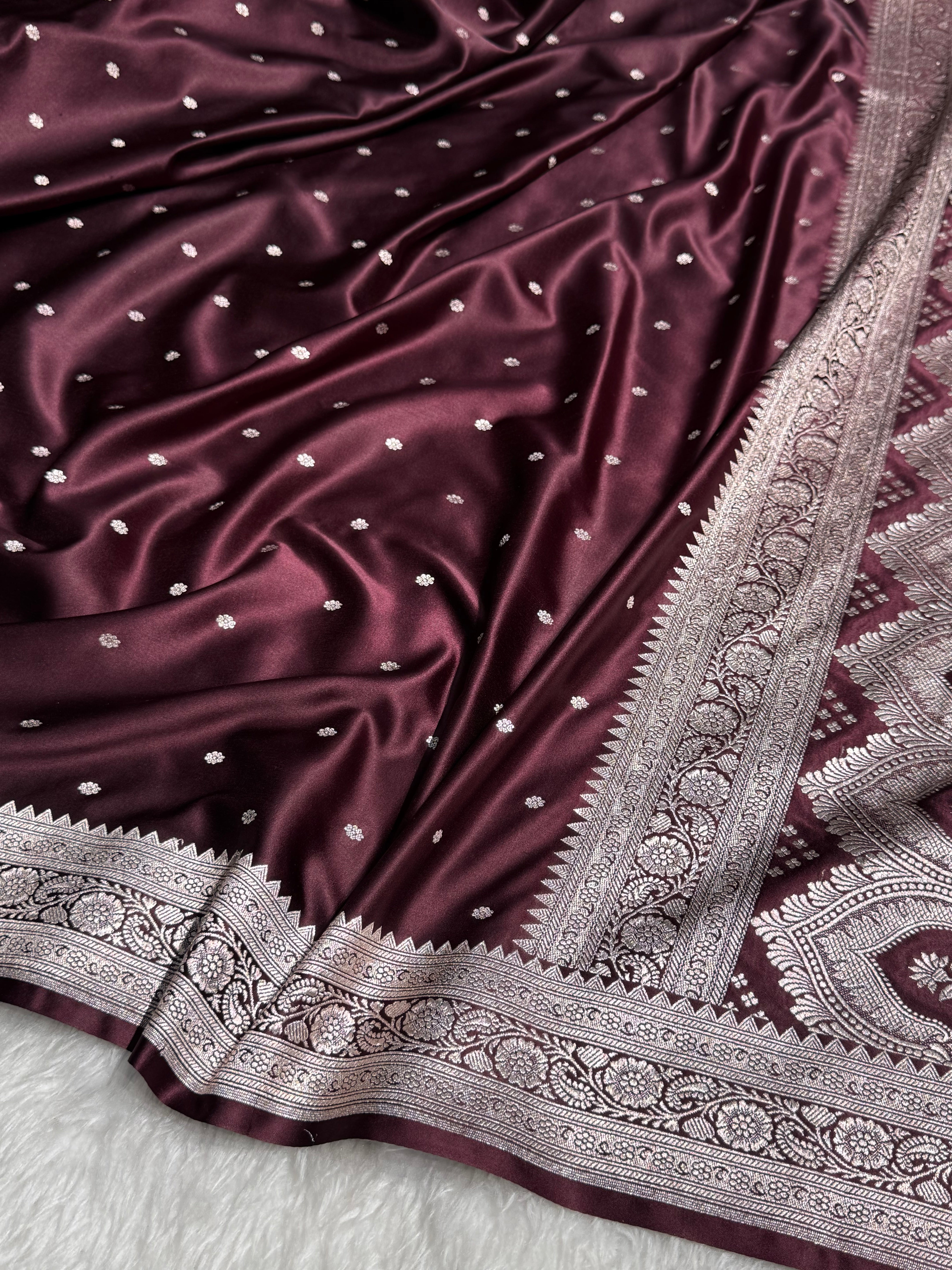 Beautiful Dark Coffee Booti Mashru Silk Saree