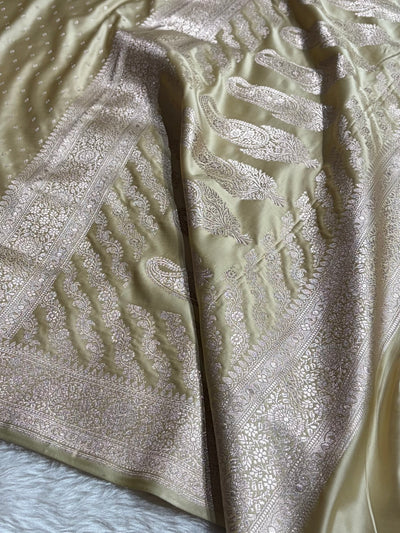 Light Pista Shades Banarasi With Floral Booti Pattern Mashru Silk Saree MSM-133
