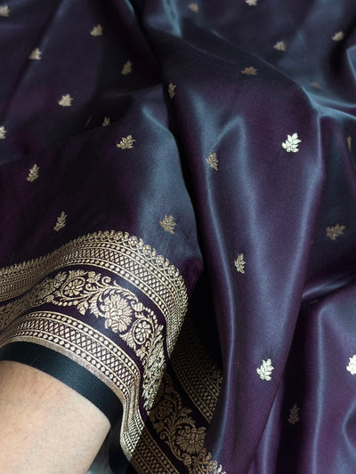 Banarasi Satin Katan Saree With Booti Pattern in Dark Wine Shades SK125