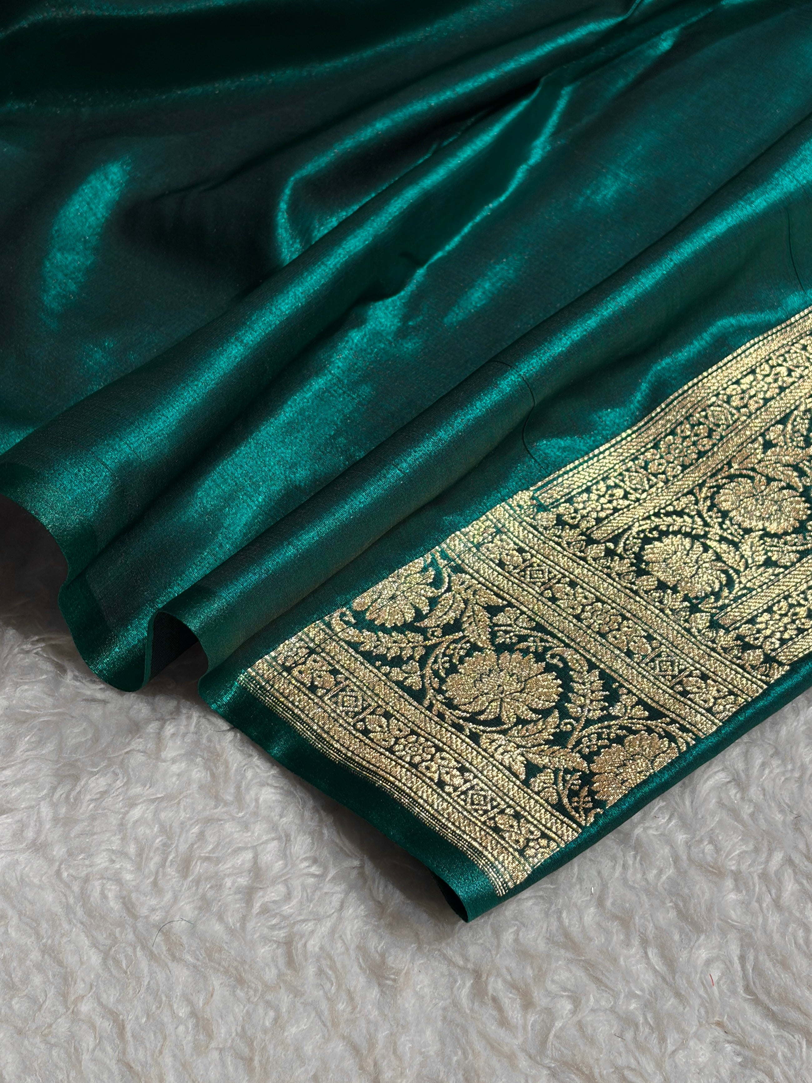 Dark Rama Shades Boota Pattern Banarasi Satin Silk Saree SS45