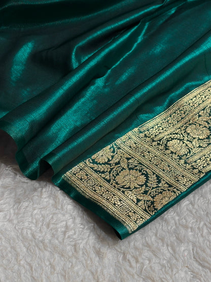 Dark Rama Shades Boota Pattern Banarasi Satin Silk Saree SS45