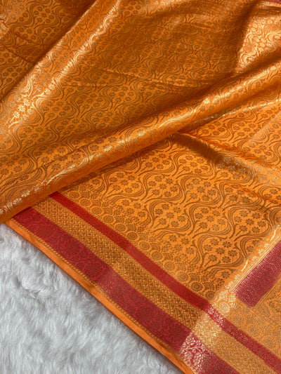Banarasi Orange Shade Flower Minakari Brocade Pure Caramel Mango Silk Saree CS-22