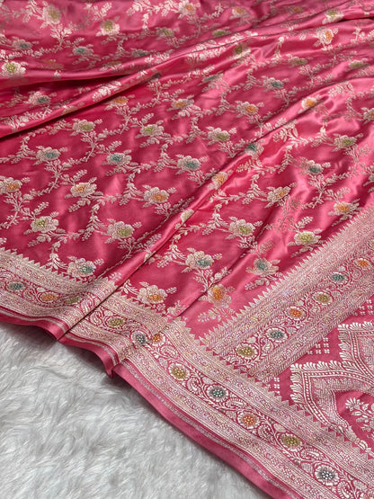 Baby Pink Minakari Floral Jaal Mashru Silk Saree MS28