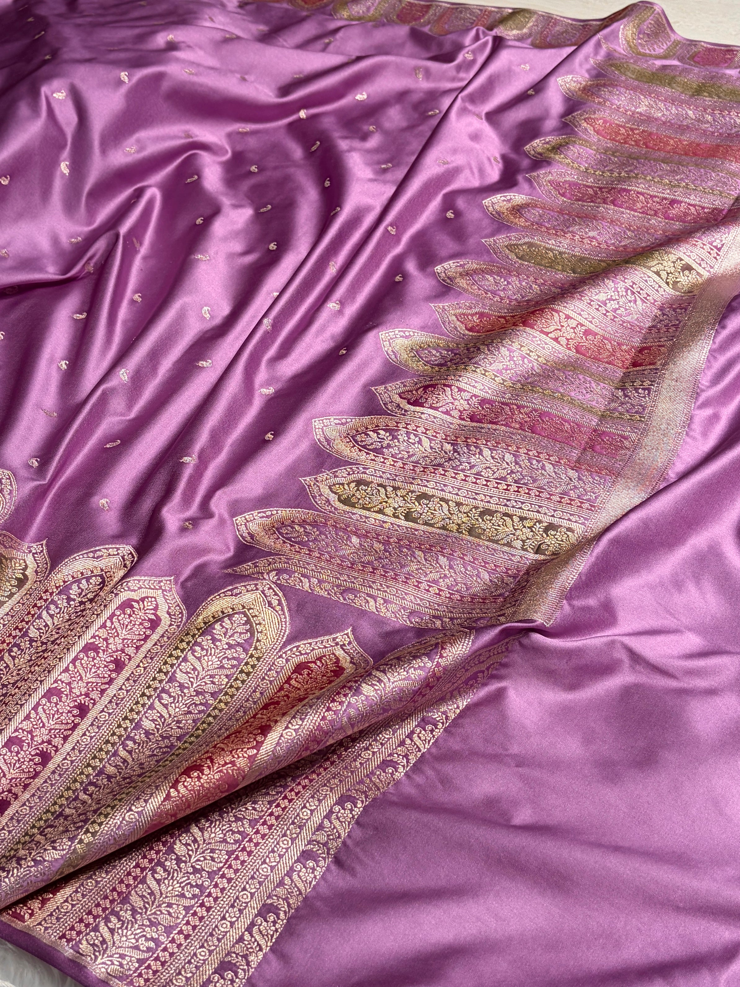 Skirt Border Lavender Minakari Mashru Silk Saree MS13