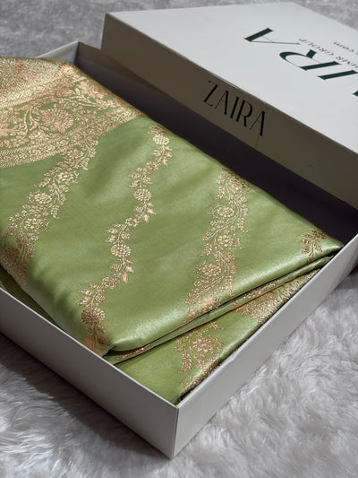 Banarasi Satin Silk Pista Cross SS10