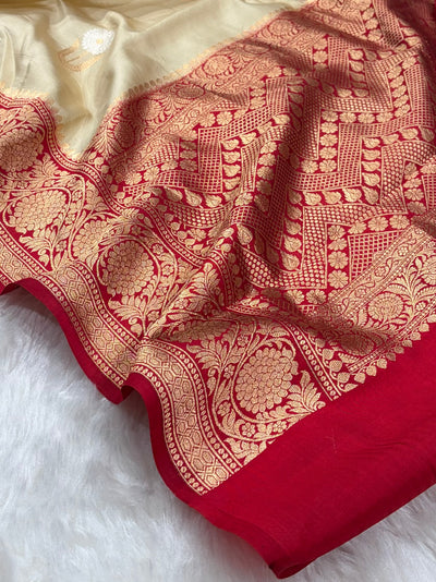 Banarasi Tusser With Maroon Contrast Shades Minakari Boota Handwoven Pure Paper Silk RM-85