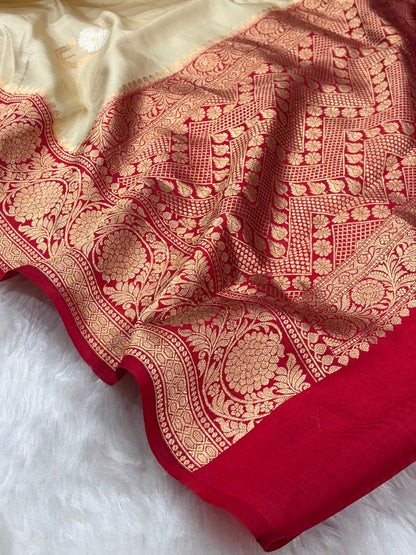 Banarasi Tusser With Maroon Contrast Shades Minakari Boota Handwoven Pure Paper Silk RM-85
