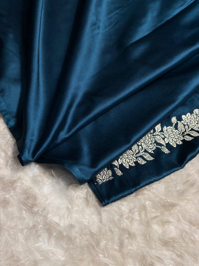 German Blue With Floral Border Mashru Silk Saree MCS80