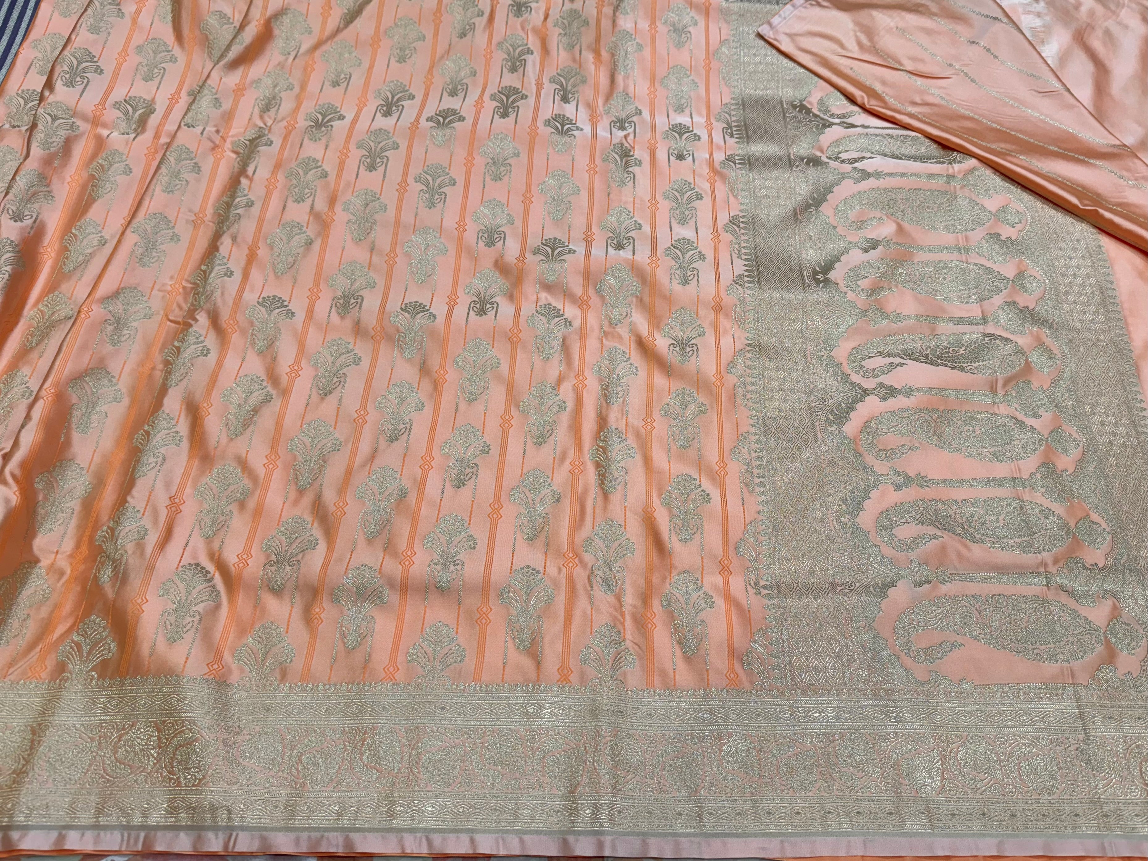 Light Peach Tanchoi Meena Mashru Silk Saree