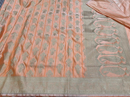 Light Peach Tanchoi Meena Mashru Silk Saree