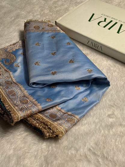 Sky Blue Booti With Swarovski Work & Gotta Patti Katan Silk Saree BSKGP09