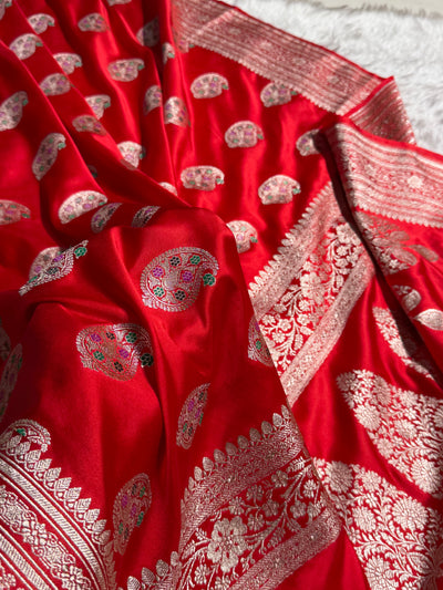 Red With Bananasi Minakari Boota Mashru Silk Saree MCS81