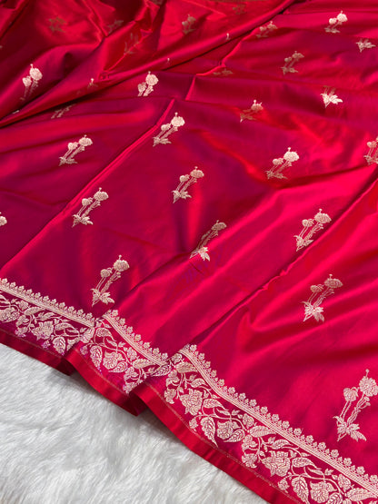 Reddish Magenta Boota With Floral Border Mashru Silk Saree MSM-92