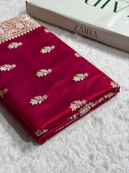 Magentic Red Shades Banarasi Boota Pattern Floral Mashru Silk Saree MSM-120