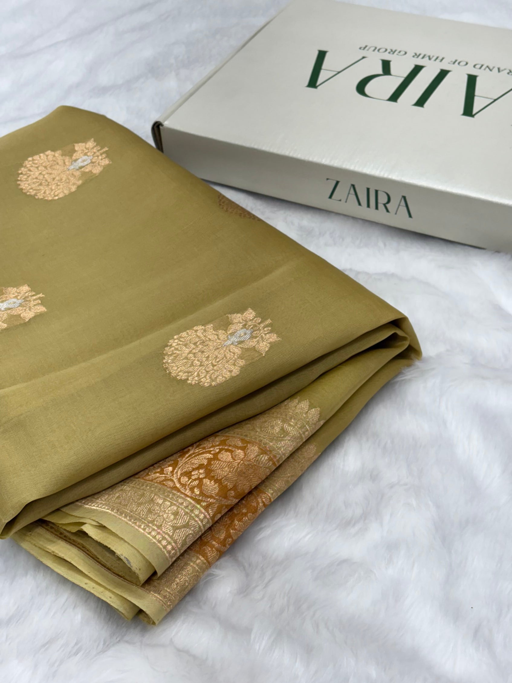 Pure Organza Dusty Yellow Floral Meena Banarasi Silk Saree PO-04