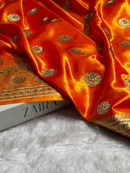 Fire Gold Chand Tara Boota With Traditional Banarasi Swarovski Work BSS04 (R)