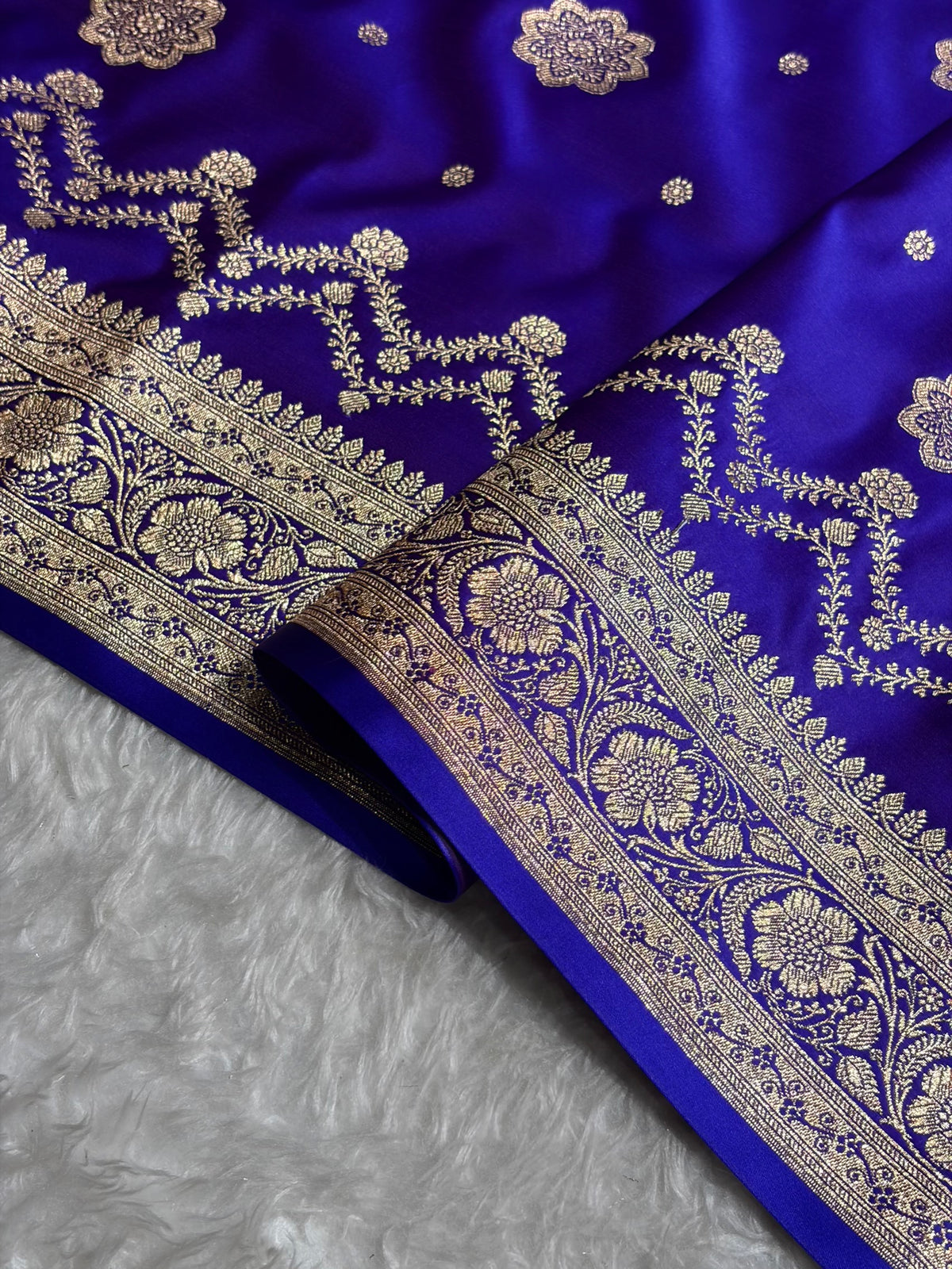 Banarasi Satin Katan Saree Floral Boota Pattern in Royal Purple Shades SK146
