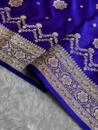 Banarasi Satin Katan Saree Floral Boota Pattern in Royal Purple Shades SK146