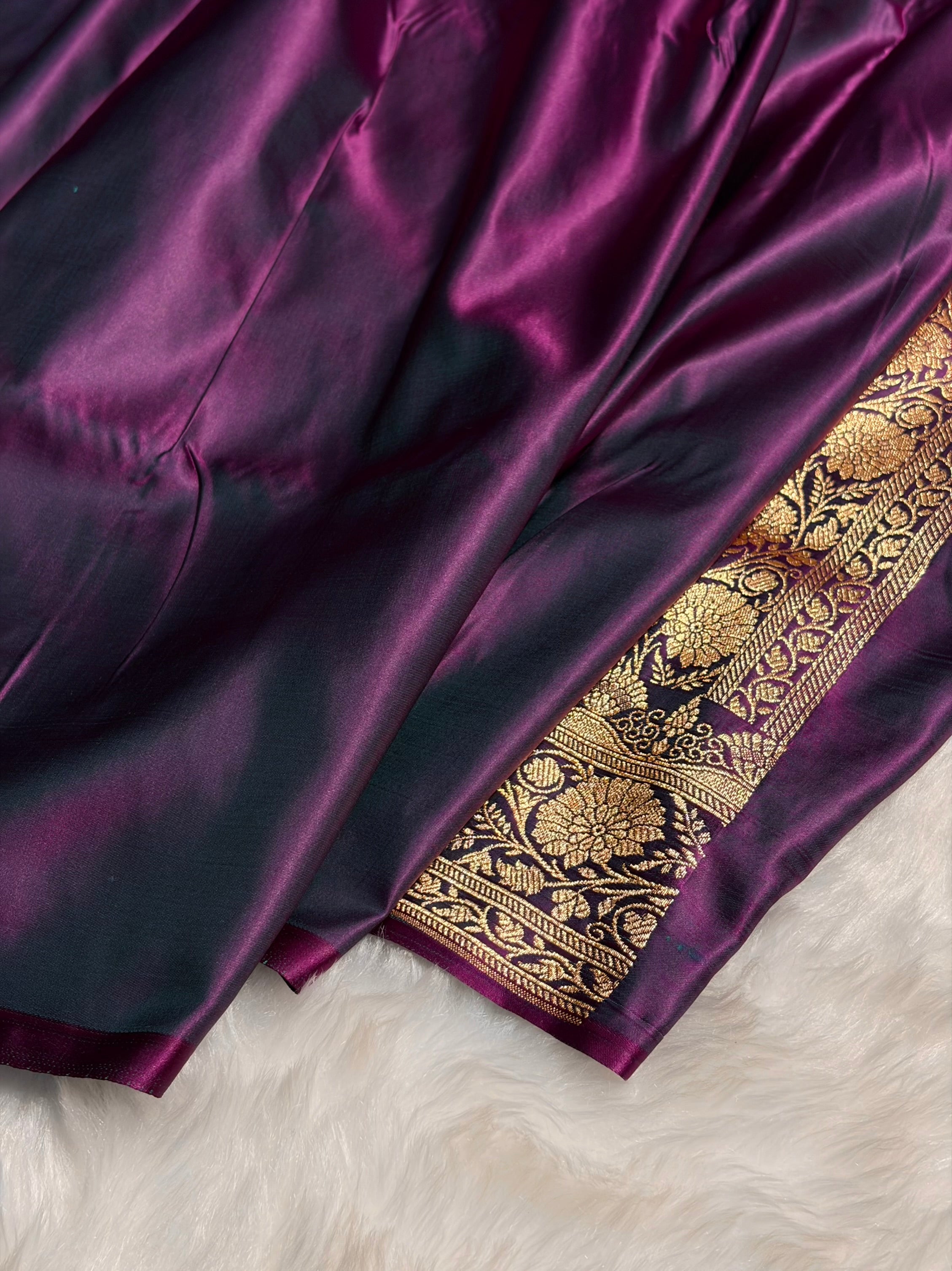 Wine Shades Floral Booti Motif Satin Katan Silk saree SK61