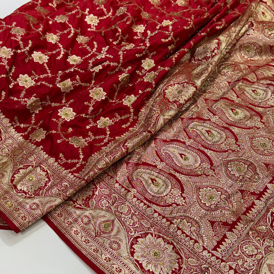 Bridal Red Floral Jaal with Ari and Stone