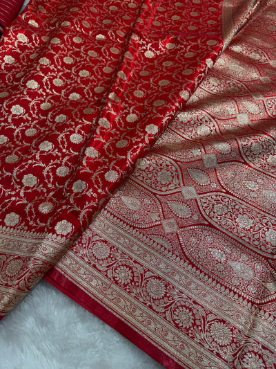 Ultra Light Weight Satin Silk Jaal in RED Shades SS13