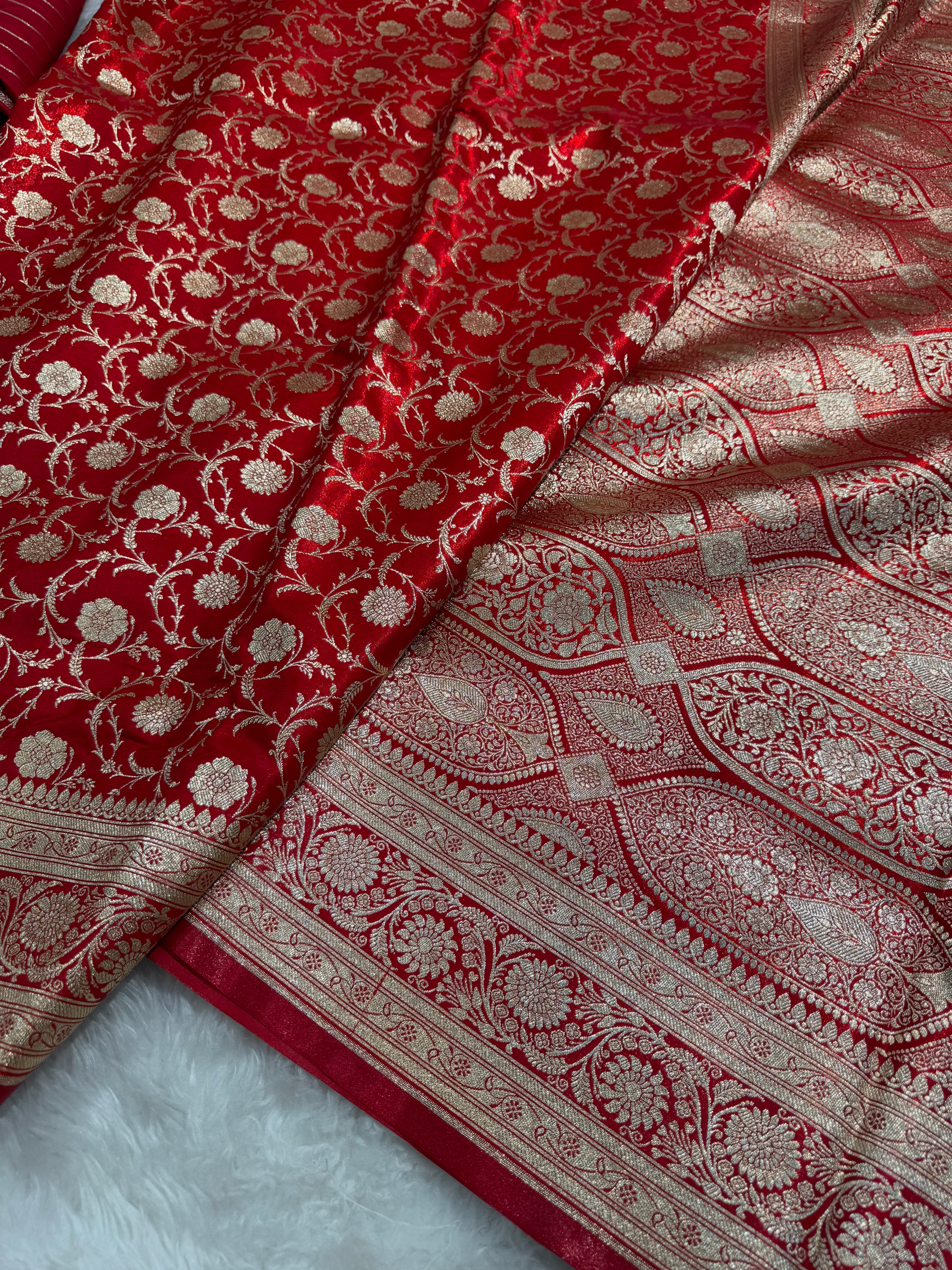 Ultra Light Weight Satin Silk Jaal in RED Shades