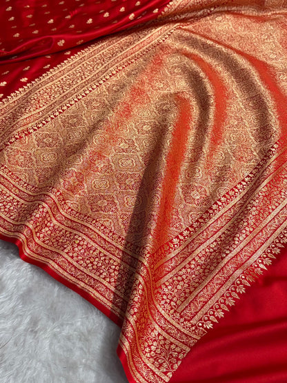 Banarasi Satin Katan Saree With Boota in Red Shades SK89