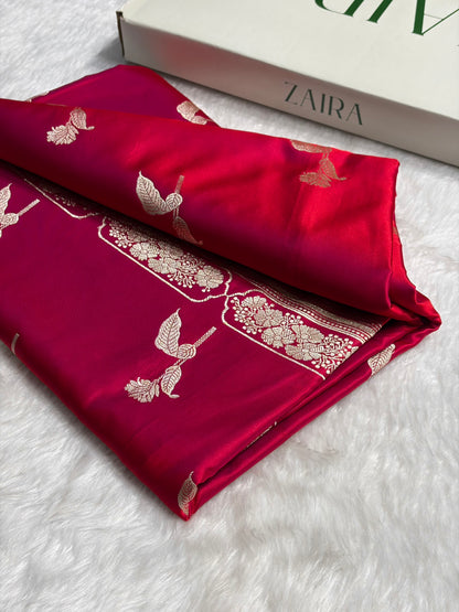 Magentic Red  Boota With Floral Border Mashru Silk Saree MSM-93