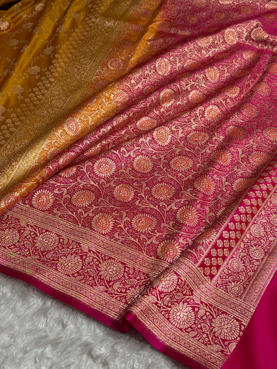 Banarasi Satin Katan Saree in Contrast Mustard / Rani Shades SK132