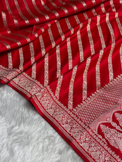 Red With Floral Border Mashru Silk Saree MSM-98