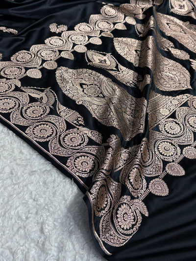 Black Shades Banarasi Boota Pattern Floral Mashru Silk Saree MSM-110